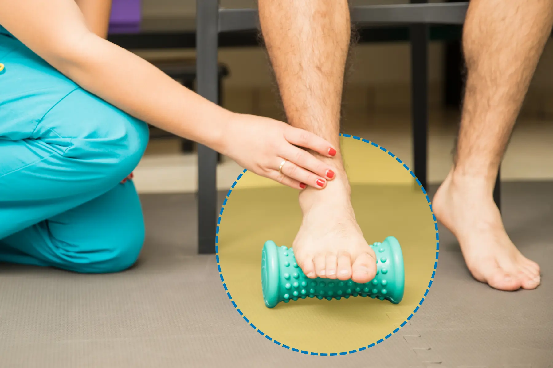 Physician or nuse assisting patient with ankle